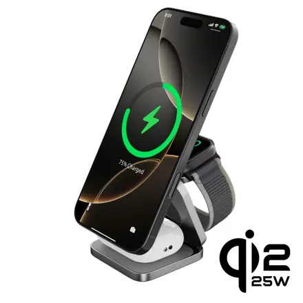 Cubenest Qi2 3 az 1-ben Összecsukható vezeték nélküli mágneses fekete töltő SQ312 Pro