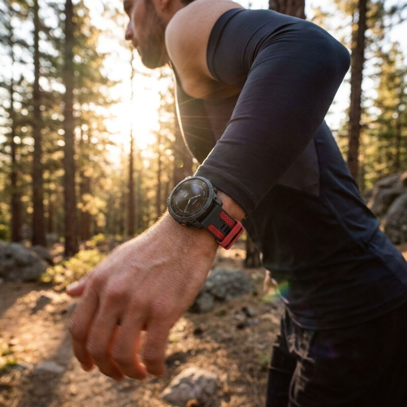 Prémium sportóra szíj az Garmin Watch QuickFit 22 mm Fekete-Piros