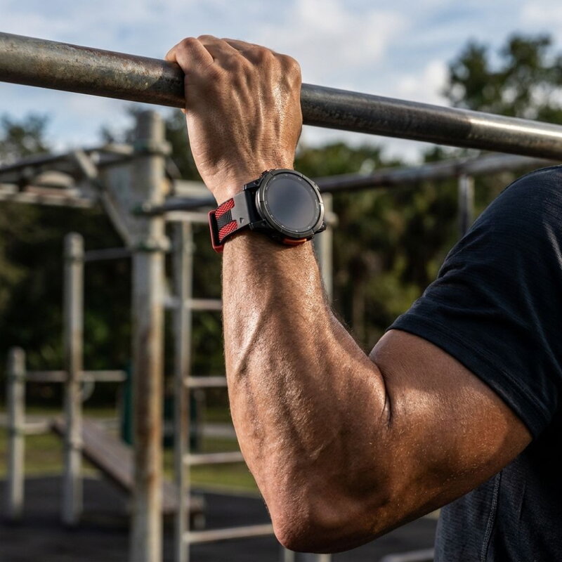 Prémium sportóra szíj az Garmin Watch QuickFit 22 mm Fekete-Piros