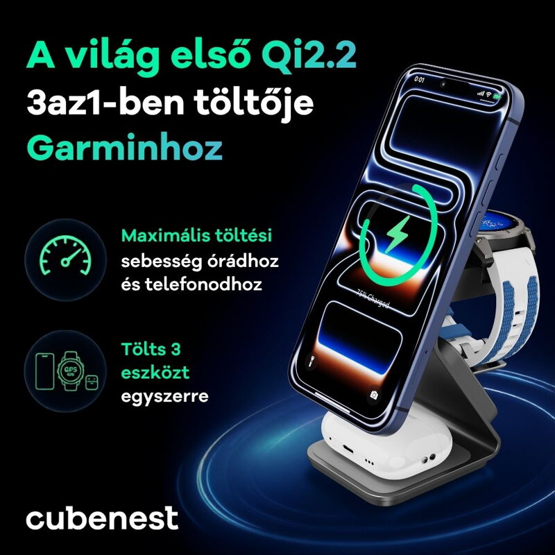 Cubenest Qi2.2 3 az 1-ben Vezeték nélküli mágneses töltő SQ314 Pro Garmin Watch