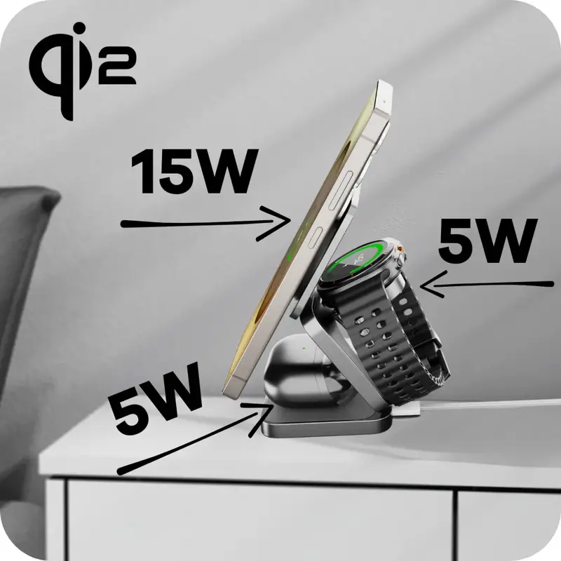 Qi2 3 az 1-ben Összecsukható MagSafe töltő Qi2 3 az 1-ben Összecsukható MagSafe töltő