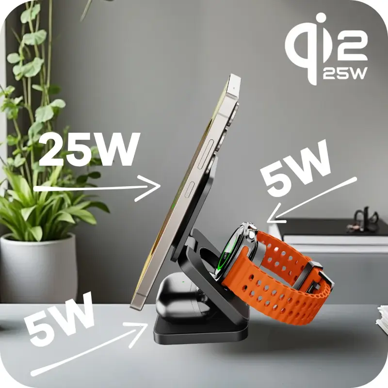 Qi2 3 az 1-ben Összecsukható MagSafe töltő