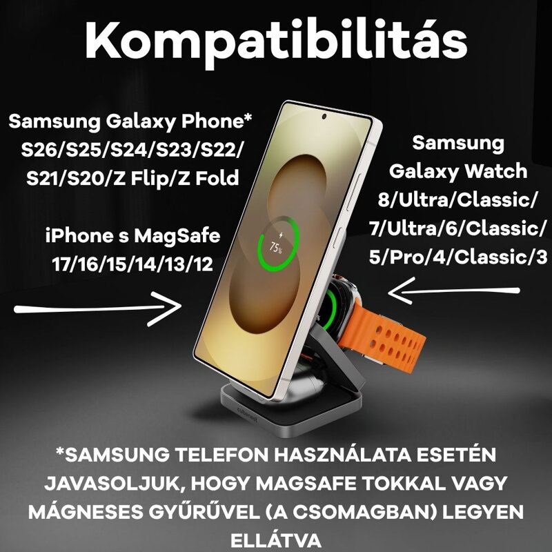 Cubenest Qi2.2 3 az 1-ben Összecsukható vezeték nélküli mágneses töltő SQS312 Pro Samsung Watch