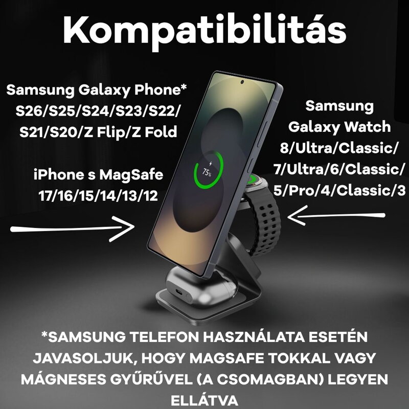 Cubenest Qi2.2 3 az 1-ben Vezeték nélküli mágneses töltő SQS314 Pro Samsung Watch