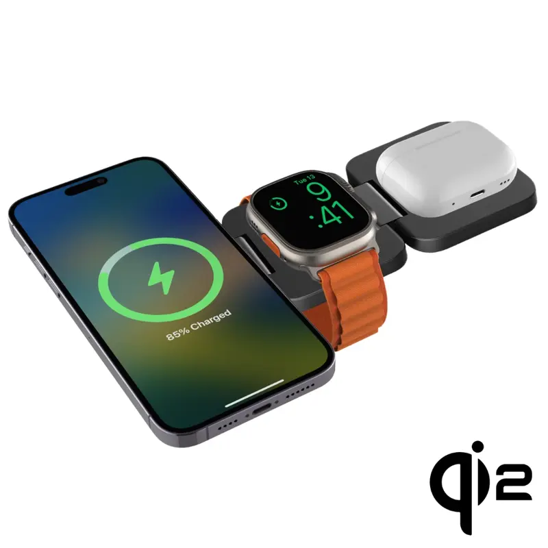 Cubenest Qi2 3 az 1-ben Összecsukható vezeték nélküli mágneses szürke töltő EQ310
