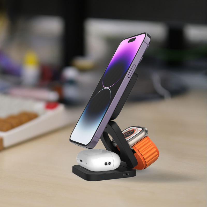 Cubenest 3 az 1-ben Összecsukható vezeték nélküli mágneses szürke töltő E310