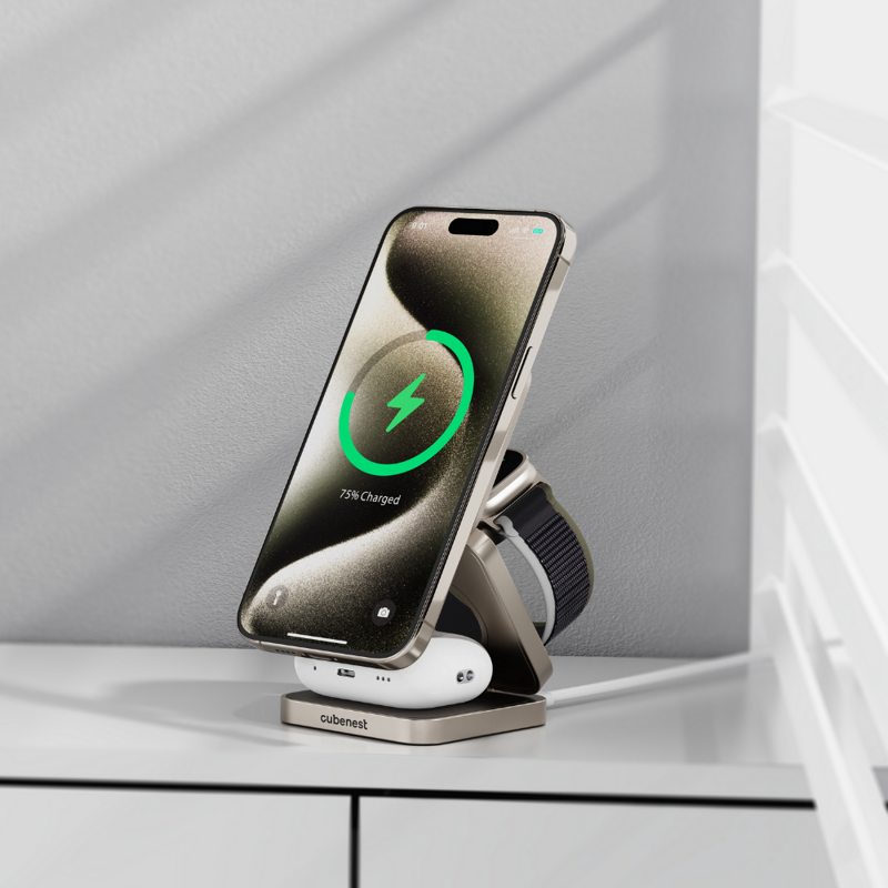 Cubenest Qi2.2 3 az 1-ben Összecsukható vezeték nélküli mágneses titán töltő SQ312 Pro
