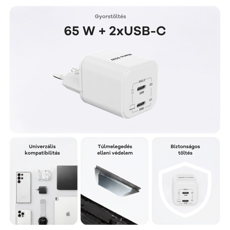 Cubenest PD GaN Nano adapter 2xUSB-C 65W N2D65