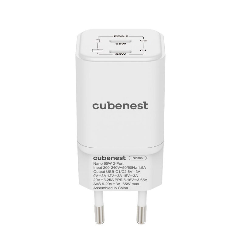 Cubenest PD GaN Nano adapter 2xUSB-C 65W N2D65