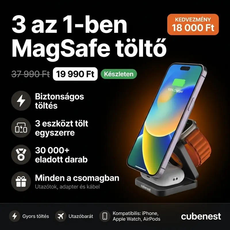 Cubenest 3 az 1-ben Összecsukható vezeték nélküli mágneses fekete töltő S312 Pro