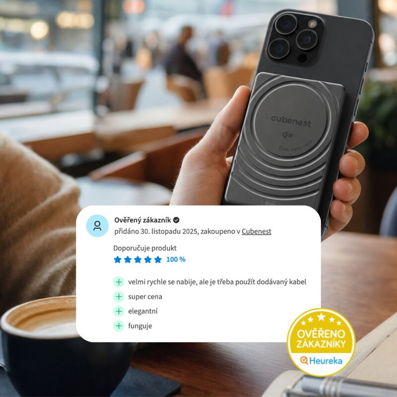Cubenest Qi2 Vezeték nélküli mágneses fekete power bank SlimDual 5000 mAh SQ1B3D