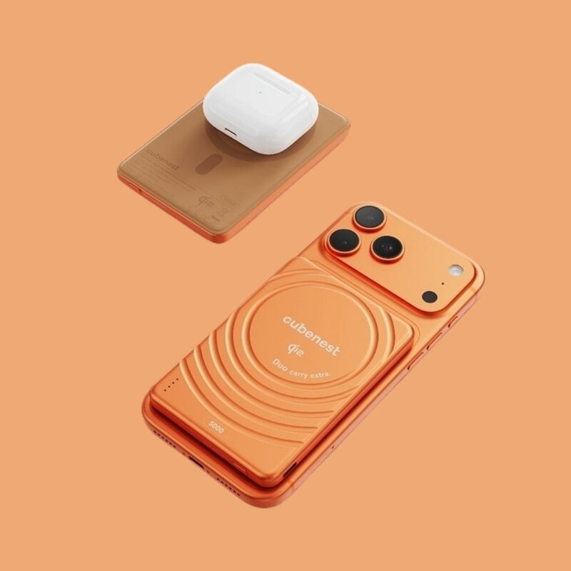 Cubenest Qi2 Vezeték nélküli mágneses narancssárga power bank SlimDual 5000 mAh S1B3D