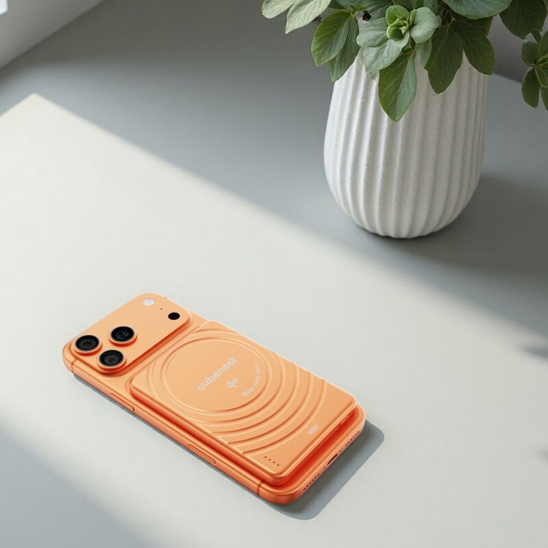 Cubenest Qi2 Vezeték nélküli mágneses narancssárga power bank SlimDual 5000 mAh S1B3D