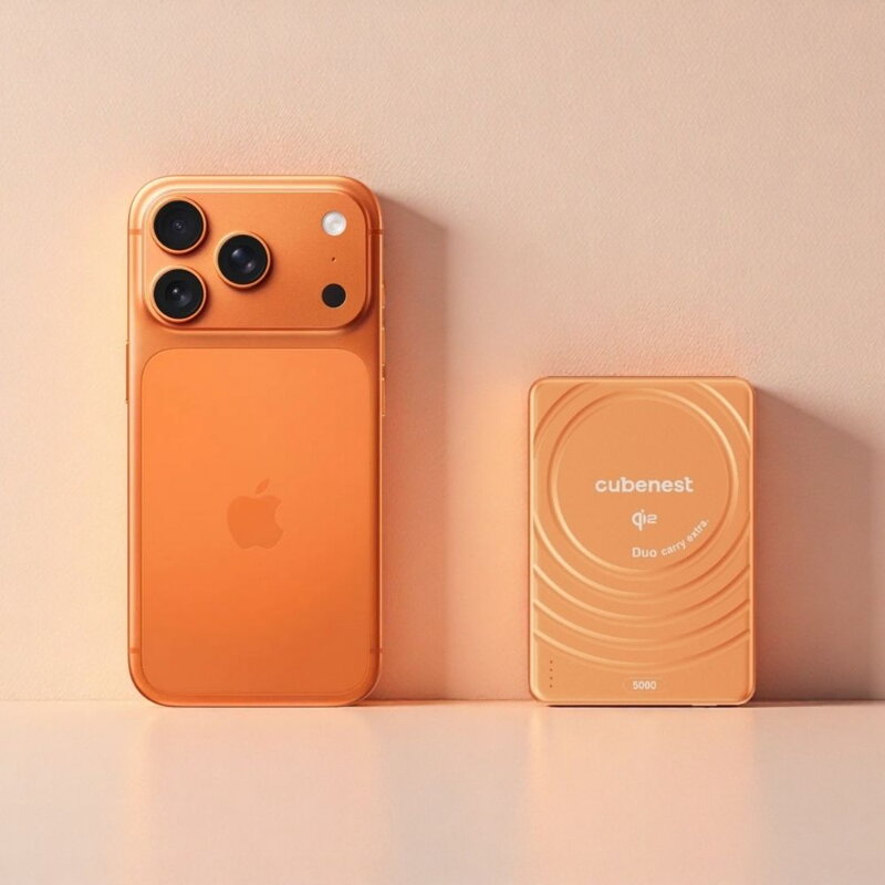 Cubenest Qi2 Vezeték nélküli mágneses narancssárga power bank SlimDual 5000 mAh S1B3D