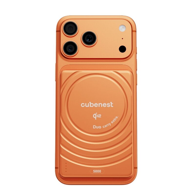 Cubenest Qi2 Vezeték nélküli mágneses narancssárga power bank SlimDual 5000 mAh S1B3D
