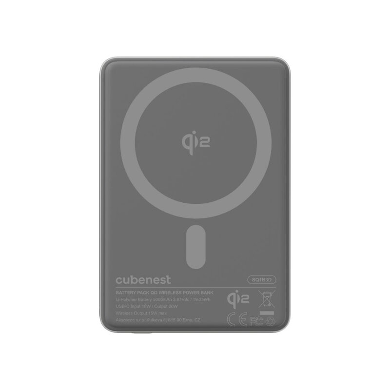 Cubenest Qi2 Vezeték nélküli mágneses ezüst power bank SlimDual 5000 mAh SQ1B3D