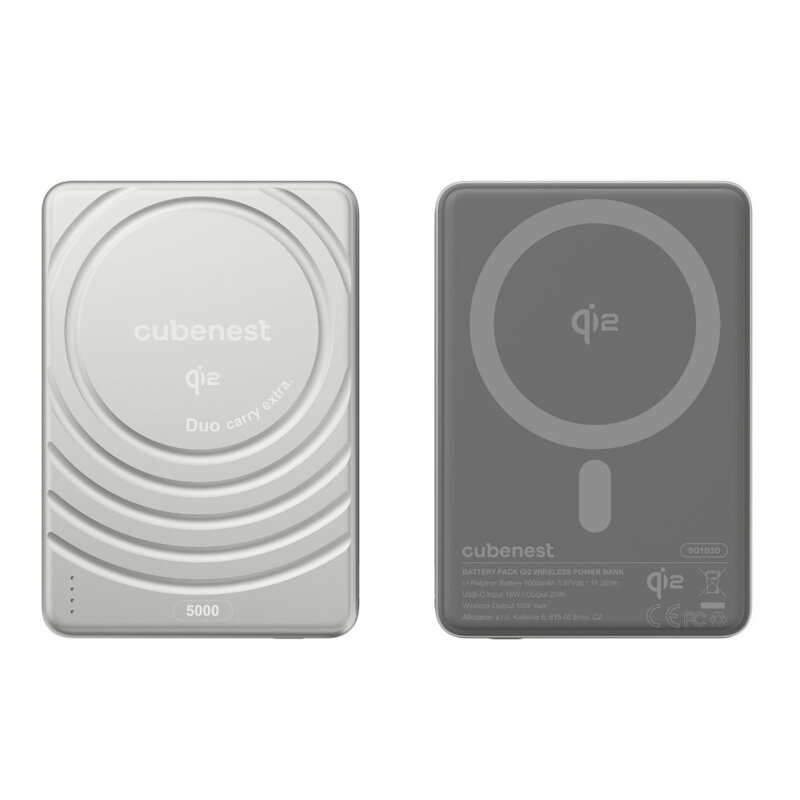 Cubenest Qi2 Vezeték nélküli mágneses ezüst power bank SlimDual 5000 mAh SQ1B3D