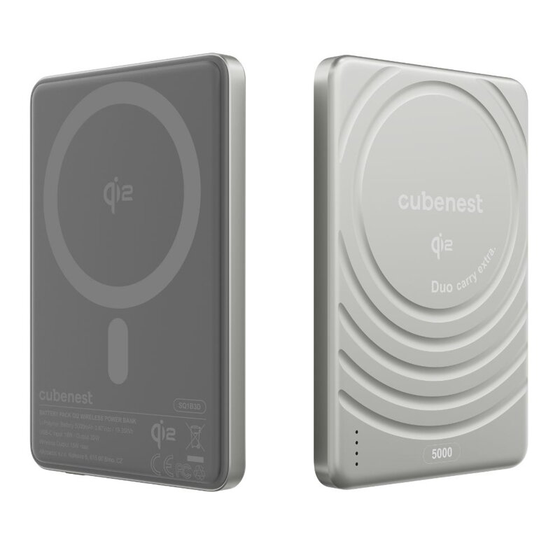 Cubenest Qi2 Vezeték nélküli mágneses ezüst power bank SlimDual 5000 mAh SQ1B3D