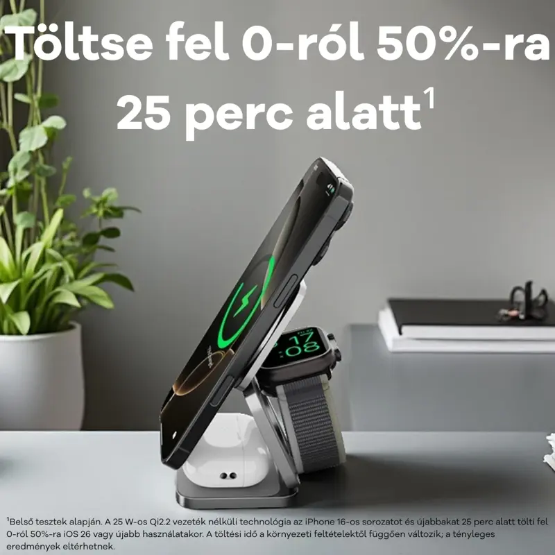 Cubenest Qi2.2 3 az 1-ben Összecsukható vezeték nélküli mágneses szürke töltő SQ312 Ultra
