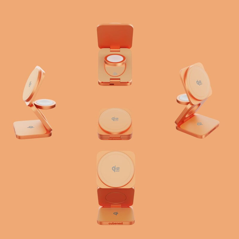 Cubenest Qi2.2 3 az 1-ben Összecsukható vezeték nélküli mágneses narancssárga töltő SQ312 Ultra