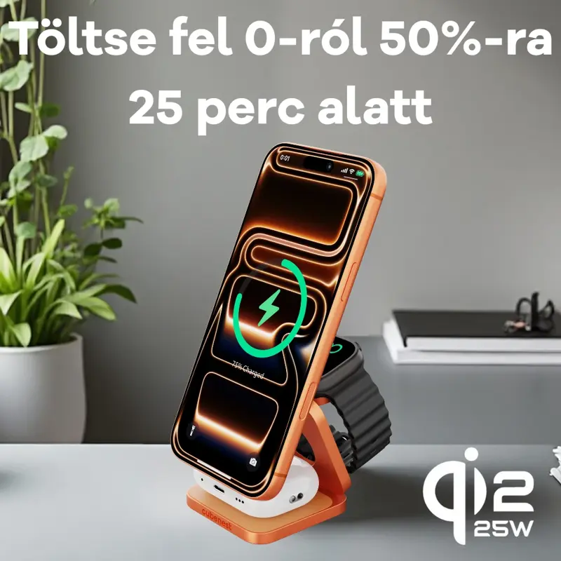 Cubenest Qi2.2 3 az 1-ben Összecsukható vezeték nélküli mágneses narancssárga töltő SQ312 Ultra