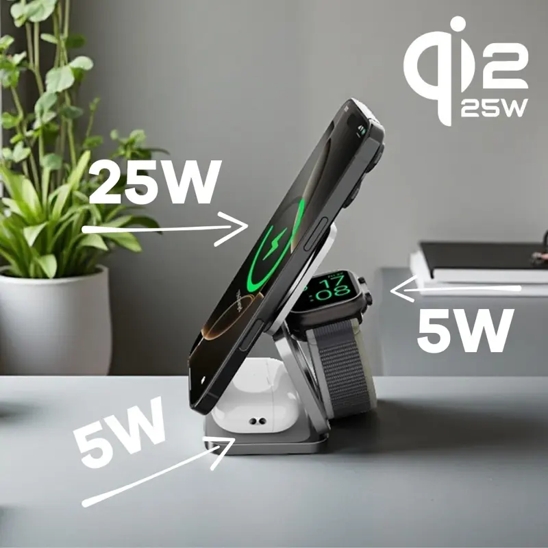Cubenest Qi2.2 3 az 1-ben Összecsukható vezeték nélküli mágneses szürke töltő SQ312 Ultra