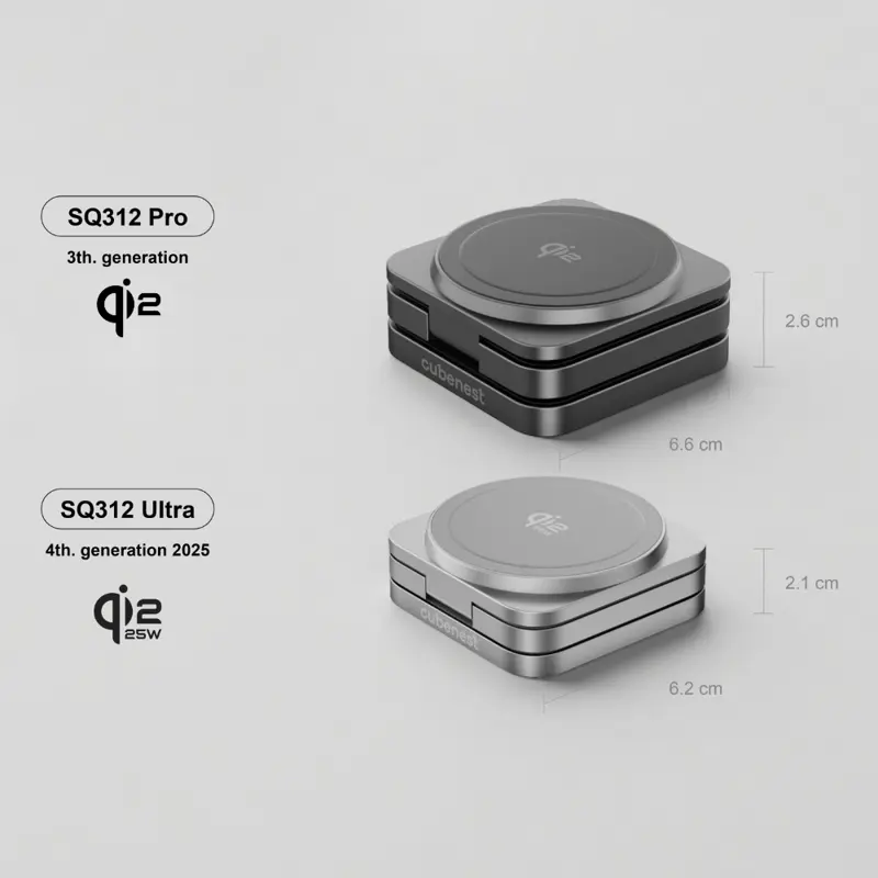 Cubenest Qi2.2 3 az 1-ben Összecsukható vezeték nélküli mágneses szürke töltő SQ312 Ultra
