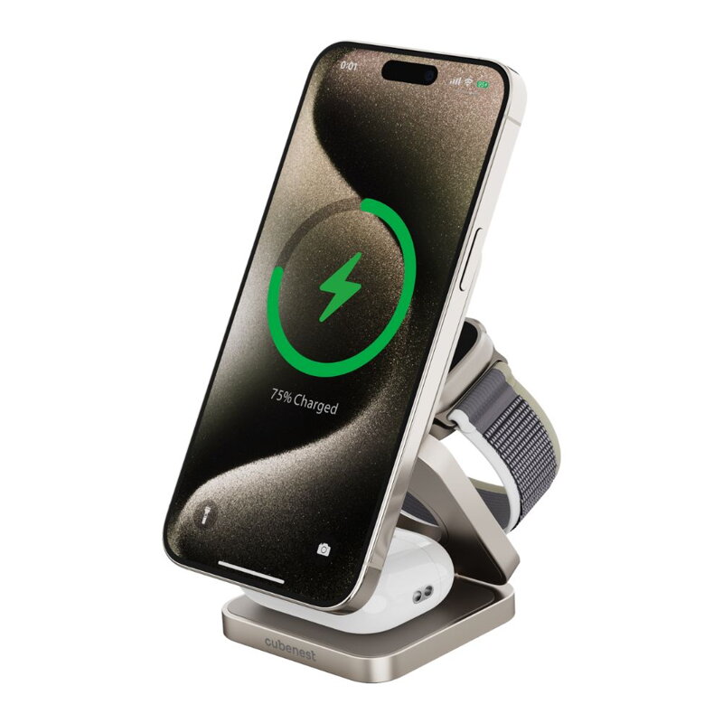 Cubenest Qi2.2 3 az 1-ben Összecsukható vezeték nélküli mágneses titán töltő SQ312 Pro