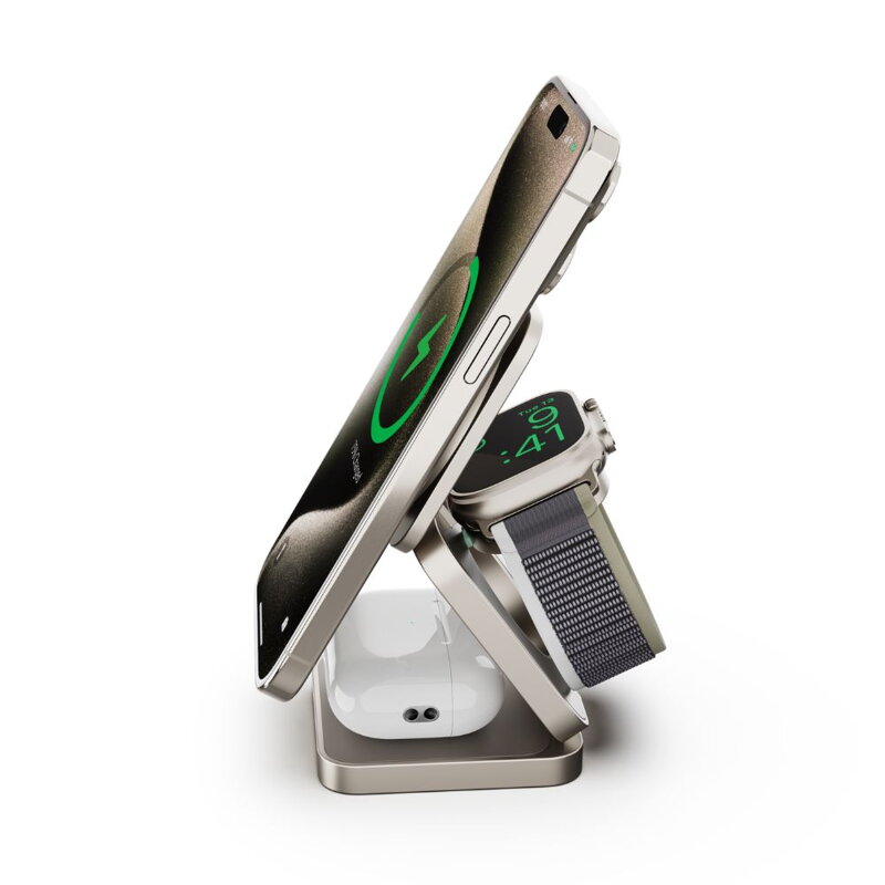 Cubenest Qi2.2 3 az 1-ben Összecsukható vezeték nélküli mágneses titán töltő SQ312 Pro