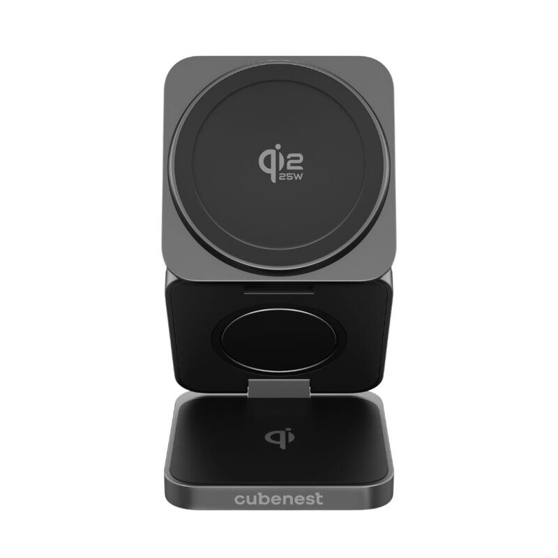 Cubenest Qi2.2 3 az 1-ben Összecsukható vezeték nélküli mágneses fekete töltő SQ312 Pro