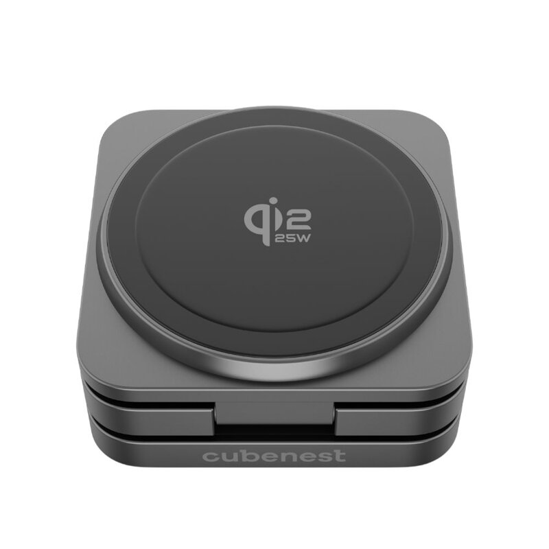 Cubenest Qi2.2 3 az 1-ben Összecsukható vezeték nélküli mágneses fekete töltő SQ312 Pro