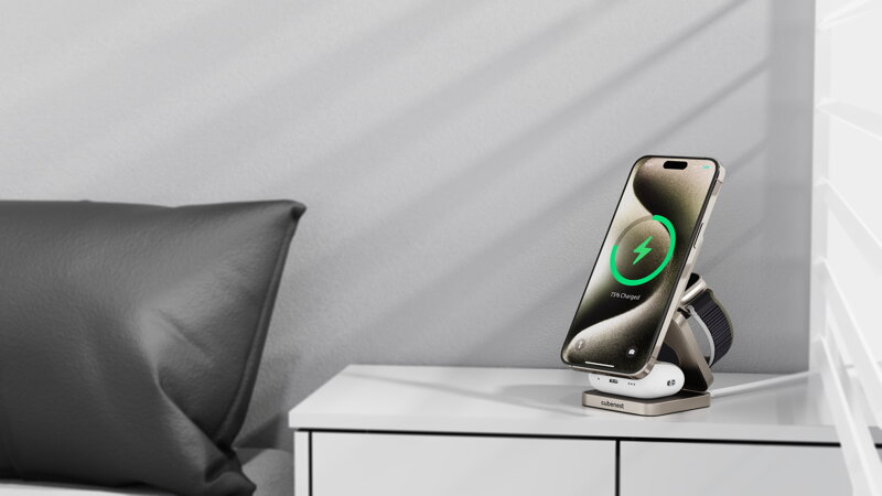 Cubenest Qi2.2 3 az 1-ben Összecsukható vezeték nélküli mágneses titán töltő SQ312 Pro