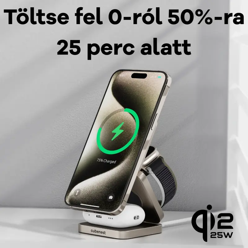 Cubenest Qi2.2 3 az 1-ben Összecsukható vezeték nélküli mágneses titán töltő SQ312 Pro